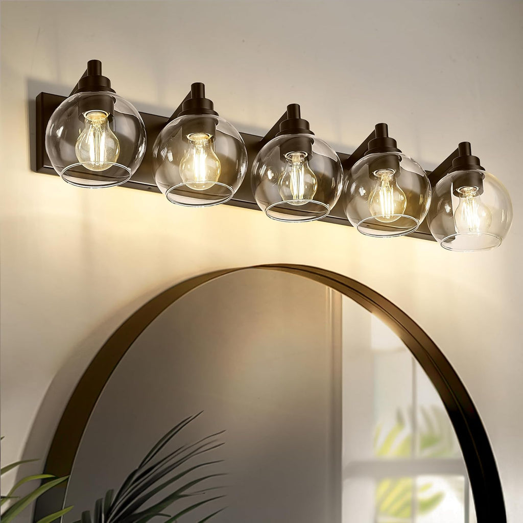 5-Light 32' Bathroom Vanity Light Over Mirror with Globe Glass | Oil Rubbed Bronze Bathroom Light Fixtures with Clear Glass Shade, Modern Sconces Wall Lighting, VL195-ORB-5