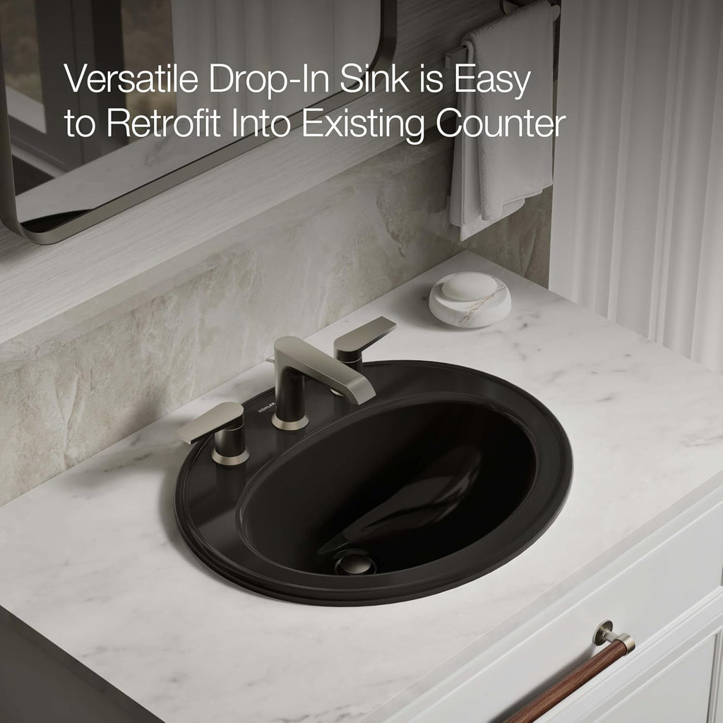 KOHLER K-2196-8-7 Pennington Self-Rimming Bathroom Sink, Black Black