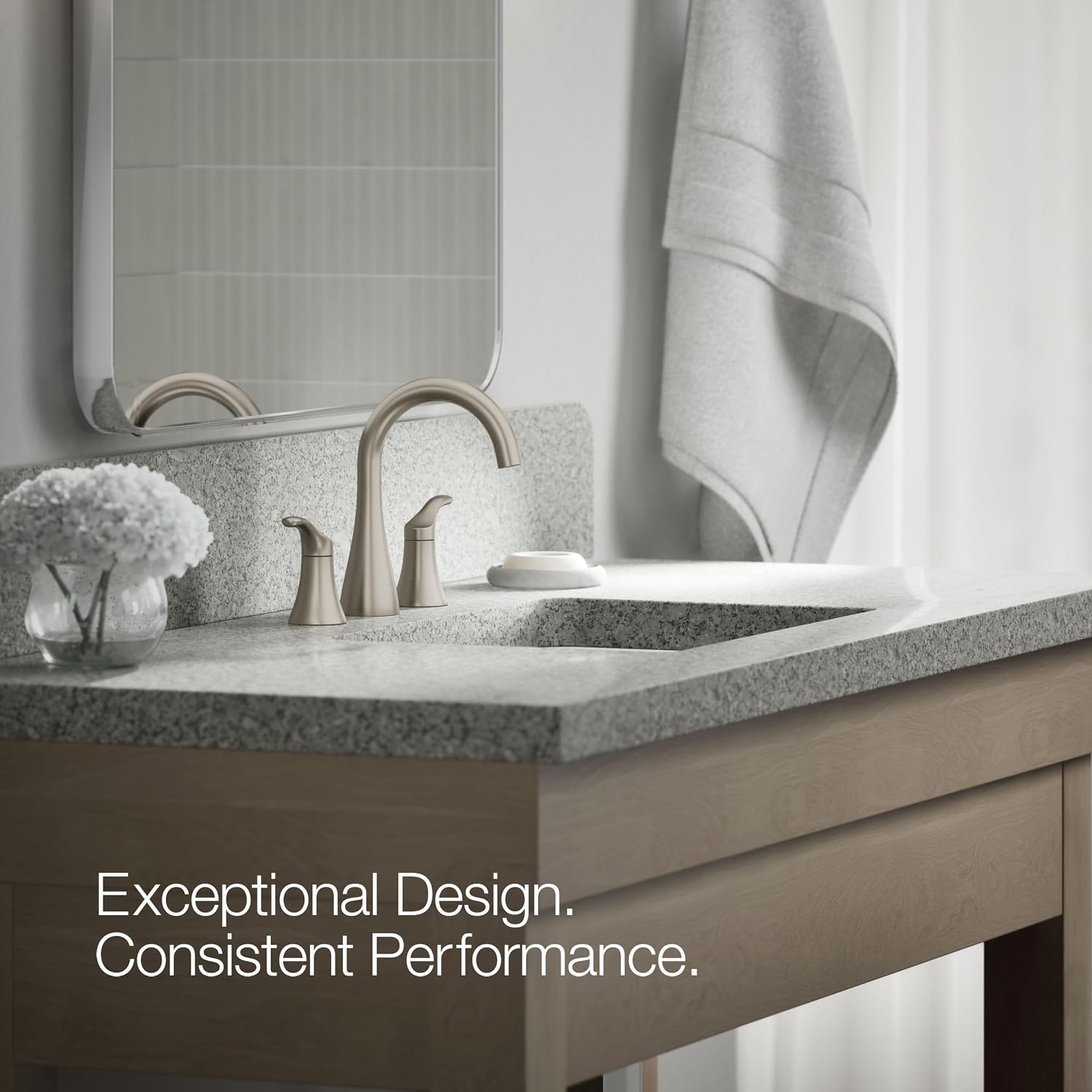 KOHLER K-27390-4-BN Simplice® Widespread Bathroom Sink Faucet, Bathroom Faucets with Two Lever Handles and Clicker Drain, 1.2 GPM, Vibrant Brushed Nickel