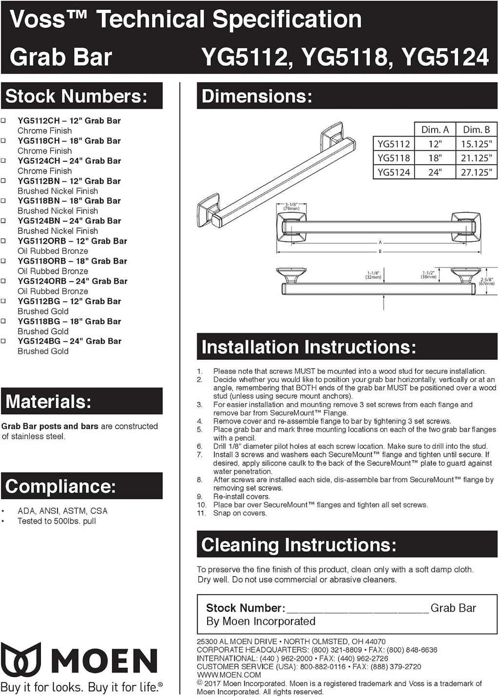 Moen YG5124NL Bathroom Safety 24-Inch Stainless Steel Transitional Bathroom Grab Bar, Polished Nickel