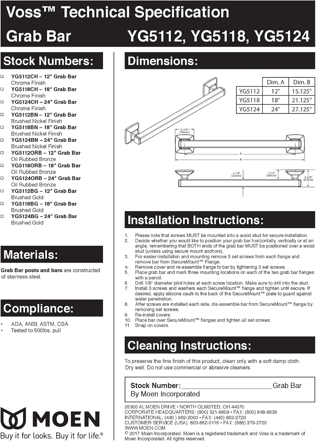 Moen YG5124NL Bathroom Safety 24-Inch Stainless Steel Transitional Bathroom Grab Bar, Polished Nickel