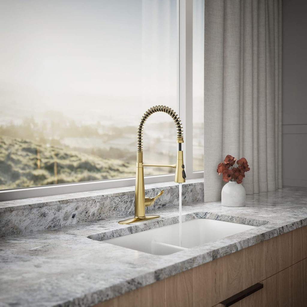 KOHLER 22033-2MB Simplice Kitchen Sink Faucet, Three Function Sprayhead, Vibrant Brushed Moderne Brass