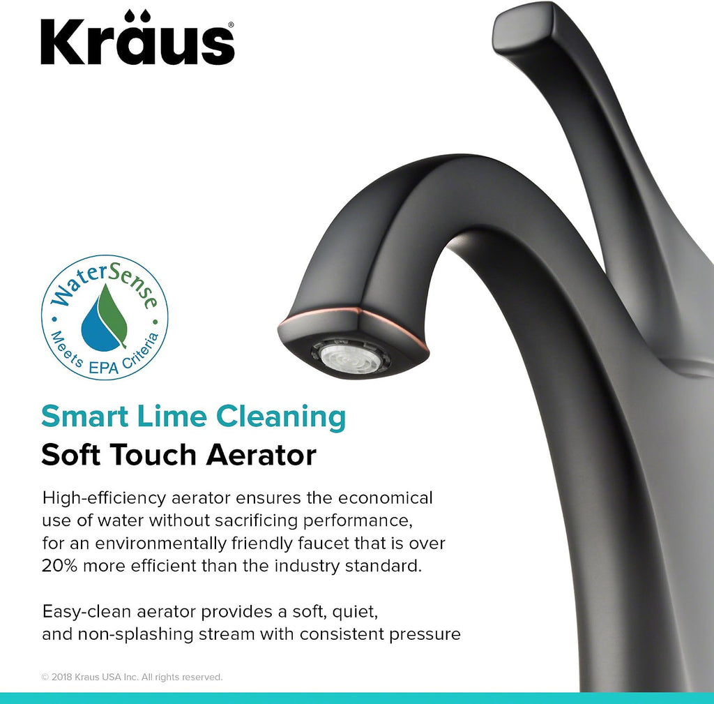 KRAUS KBF-1201ORB Arlo Single Handle Basin Bathroom Faucet with Lift Rod Drain and Deck Plate, Oil Rubbed Bronze