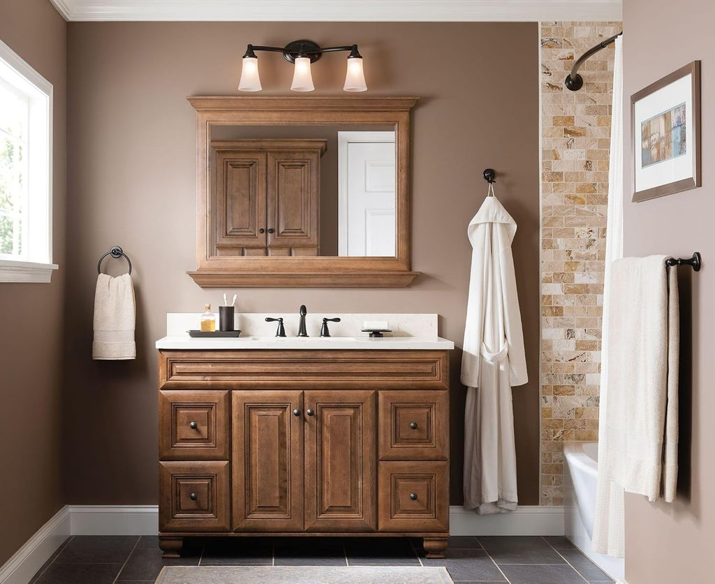 Moen YB2863ORB Eva 3-Light Dual-Mount Bath Bathroom Vanity Fixture with Frosted Glass, Oil Rubbed Bronze