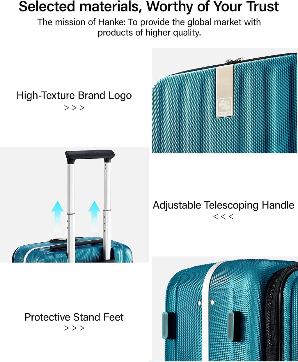 Hanke 20 Inch Carry On Luggage Hard Shell Top Opening Aluminum Frame Hardside Suitcase with Spinner Wheels, Durable Rolling Luggage for Men & Women Travel, Christmas & Birthday Gifts, Caribbean Blue