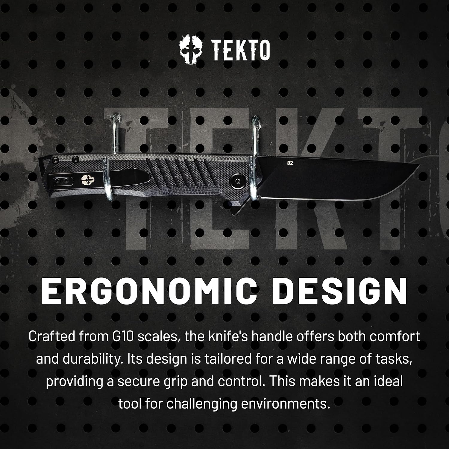 TEKTO F1 Alpha Folding Pocket Knife - Modified Straight Back Blade, Titanium Coated D2 Steel, Tactical Knife, EDC Folding Pocket Knives for Camping, Hunting & Backpacking - G10 Black, Black Accents
