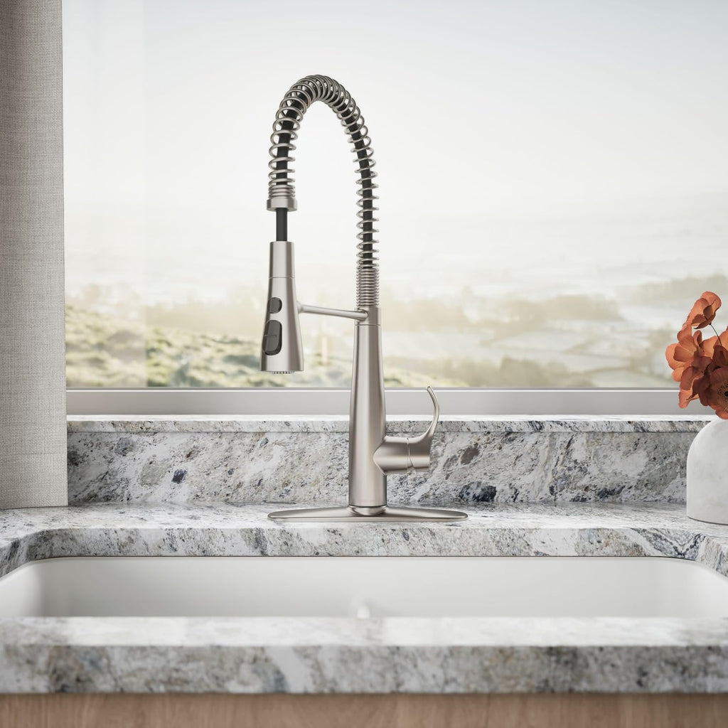 KOHLER 22033-VS Simplice Semi Professional Kitchen Sink Faucet, Pre-Rinse Kitchen & Commercial Faucet, Vibrant Stainless, 9' x 9-1/4' x 21-5/8'