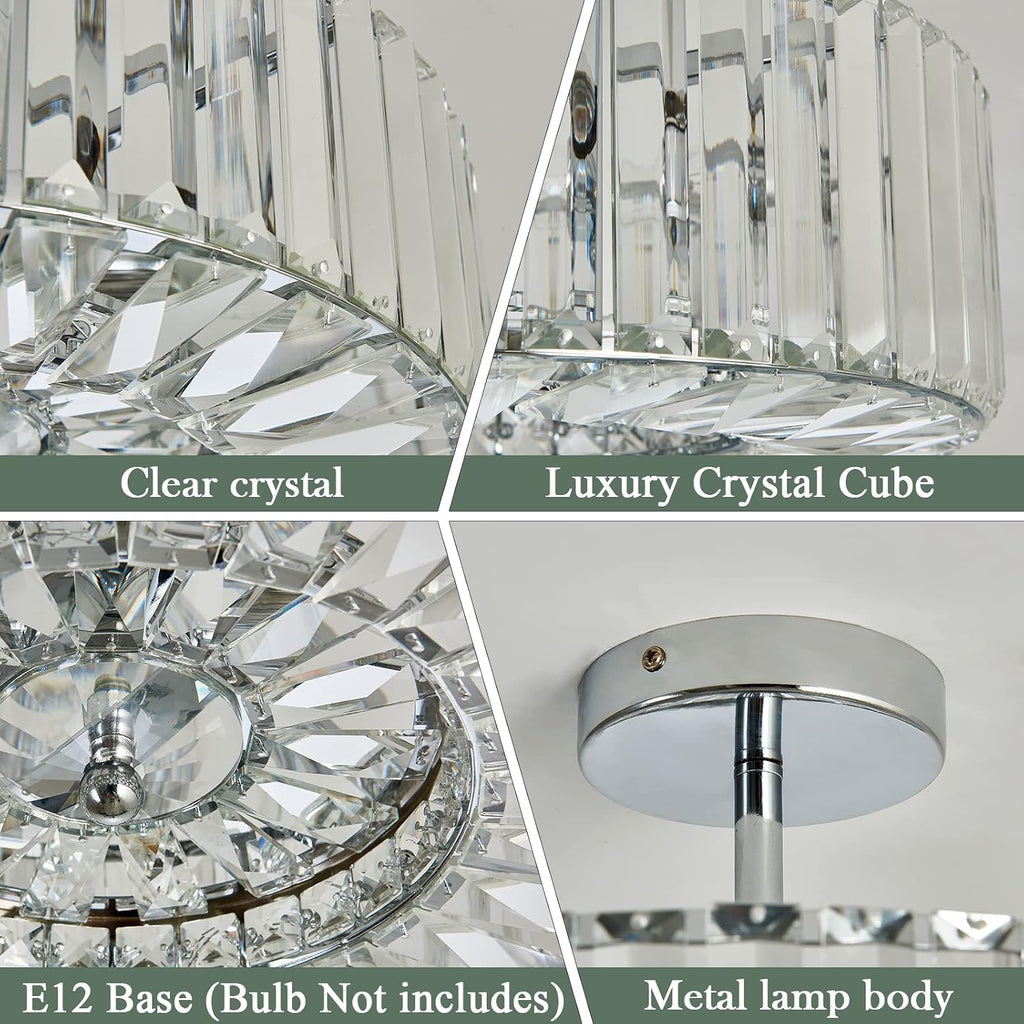 Piepooye 4 Lights Modern Crystal Chandelier Chrome Round Semi Flush Mount Ceiling Light Fixture Farmhouse Chandelier for Dinning Room Living Room Bedroom Hallway Entryway Kitchen