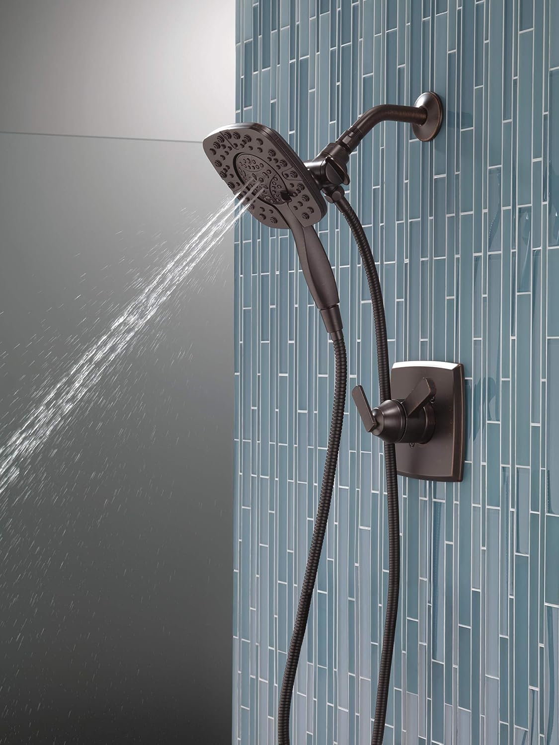 DELTA Ashlyn 17 Series Dual-Function Shower Trim Kit with 2-Spray Touch-Clean In2ition 2-in-1 Hand Held Shower Head with Hose, Venetian Bronze T17264-RB-I (Valve Included)