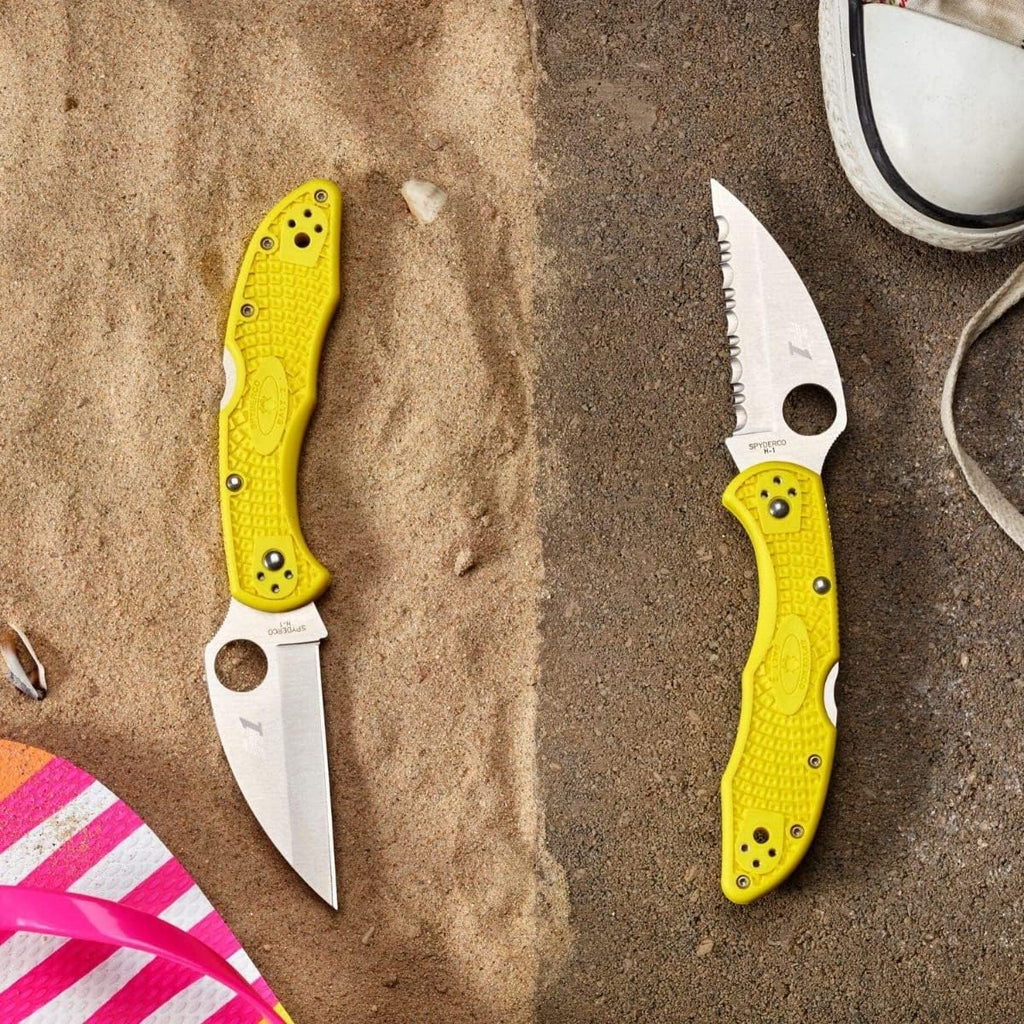 Spyderco Salt 2 Wharncliffe Knife with 2.9' H-1 Ultra-Corrosion Resistant Steel Blade and Lightweight Yellow FRN Handle - SpyderEdge - C88SWCYL2