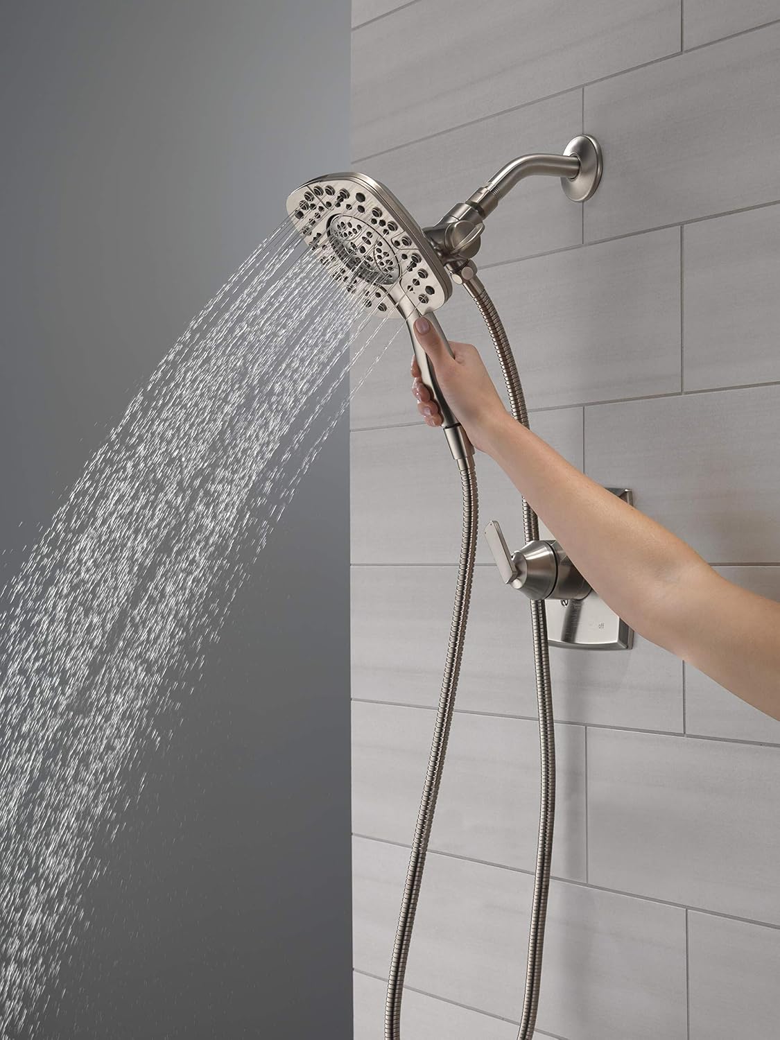 DELTA Ashlyn 17 Series Dual-Function Shower Trim Kit with 2-Spray Touch-Clean In2ition 2-in-1 Hand Held Shower Head with Hose, Stainless T17264-SS-I (Valve Included)