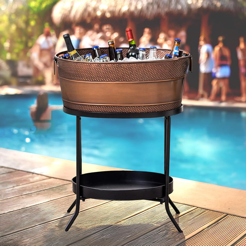 BREKX Aspen Metal Beverage Tub with Stand, 6 Gallon Galvanized Tub with Durable Copper Finish, Ice Tub Cooler Stand, Drink Cooler for Parties - Copper Anniversary