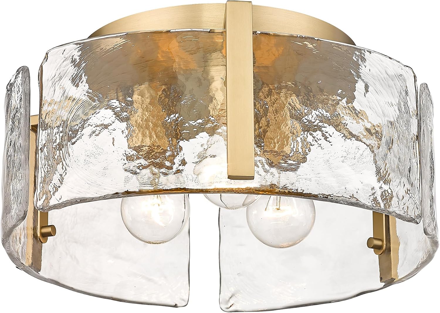 Golden Lighting Aenon 3-Light Hammered Water Glass Metal Flush Mount in Bronze