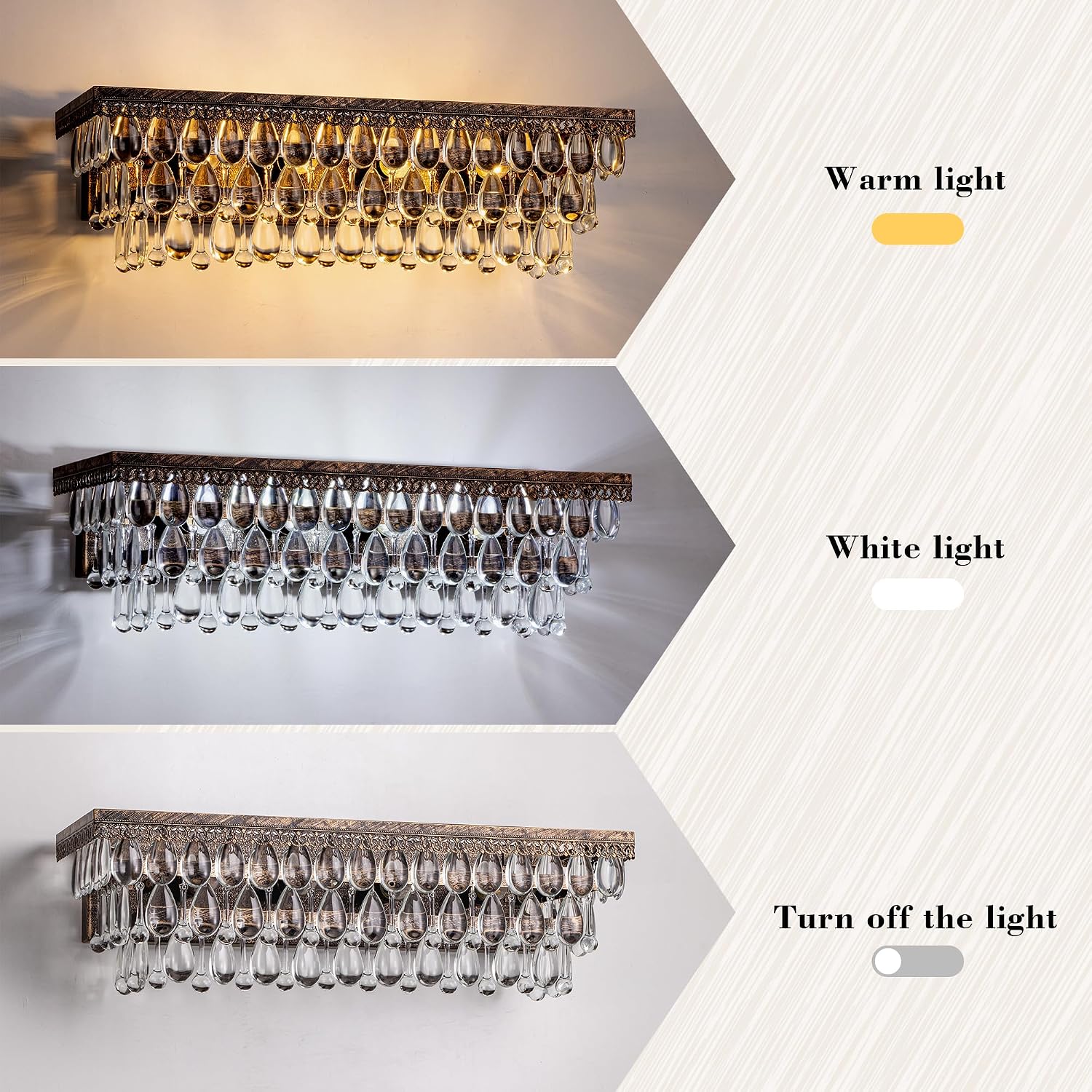 Wellmet Bathroom Vanity Light Fixtures Over Mirror 4 Lights Antique Bronze Crystal Bathroom Wall Light Fixtures Dimmable, Farmhouse Vintage Sconces for Mirror Cabinets, Powder Room, Bedroom, 24' L
