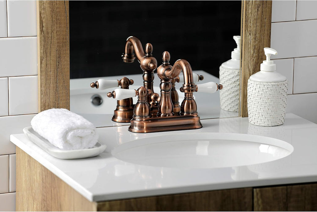Kingston Brass KB160PLAC Heritage 4 in. Centerset Bathroom Faucet, Antique Copper