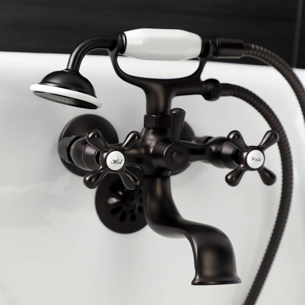 Kingston Brass KS225ORB Kingston Wall Mount Clawfoot Tub Faucet with Hand Shower, Oil Rubbed Bronze