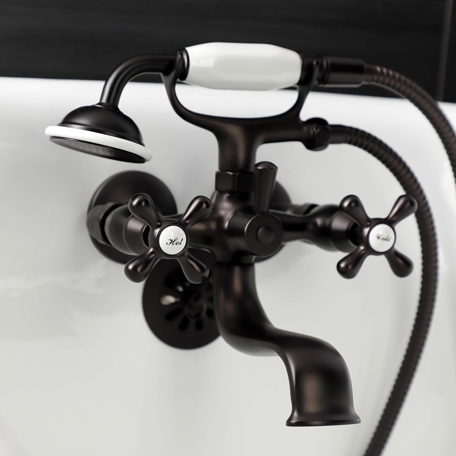 Kingston Brass KS225ORB Kingston Wall Mount Clawfoot Tub Faucet with Hand Shower, Oil Rubbed Bronze