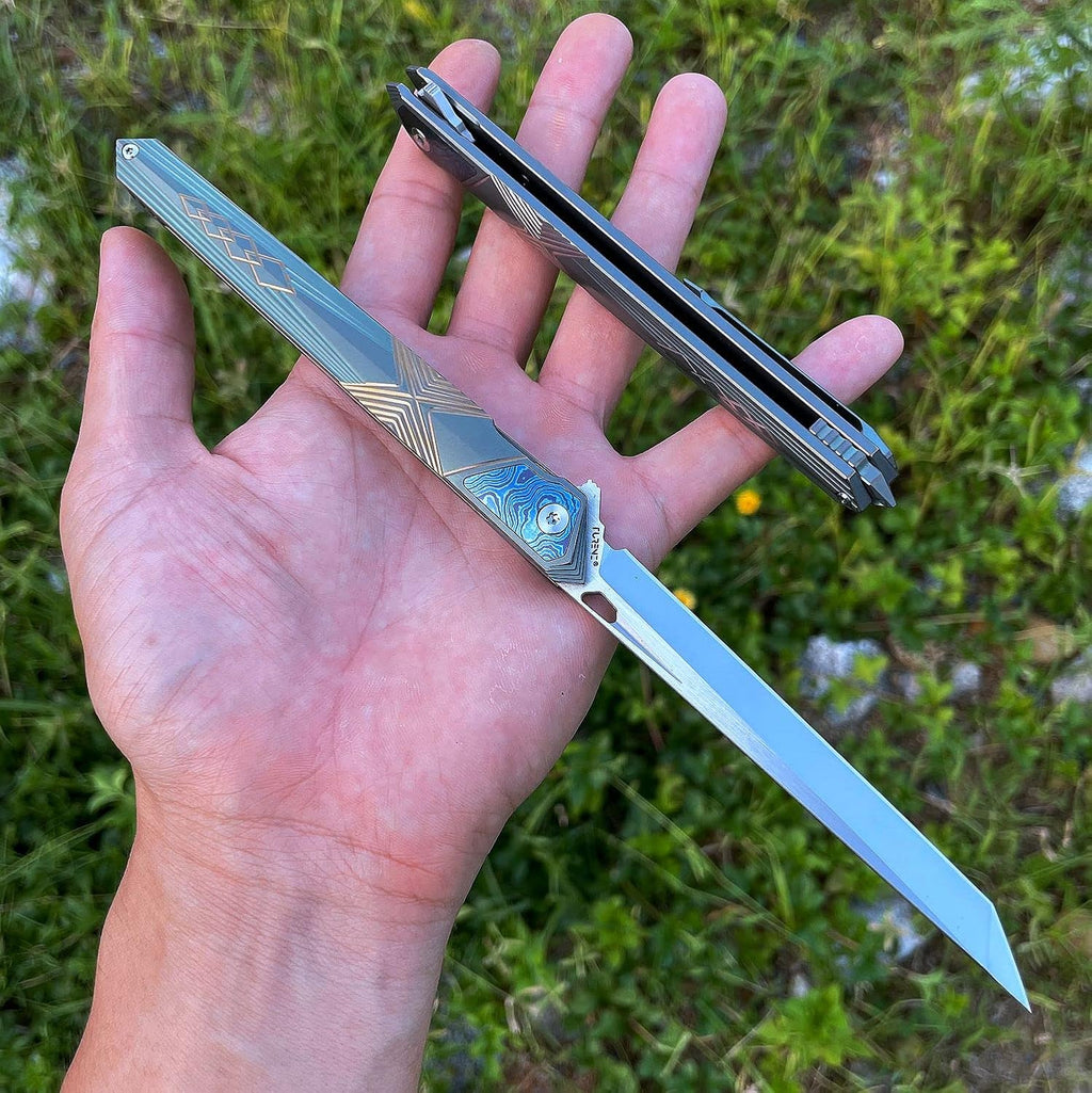 Gentleman's Front Flipper Folding Knife, M390 Steel Blade Pocket Knife with TC4 Titanium Handle, EDC Utility Knife for Men, Lightweight Pen Knife with Pocket Clip for Outdoor Camping Work