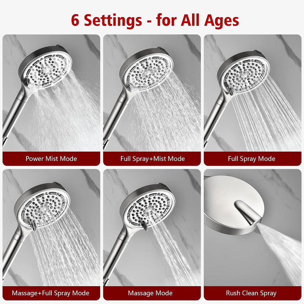SUMERAIN Rain Shower System with Tub Spout, High Flow Bathtub Shower Faucet Set with 6-Spray Showerhead with Filters, Brushed Nickel Finish