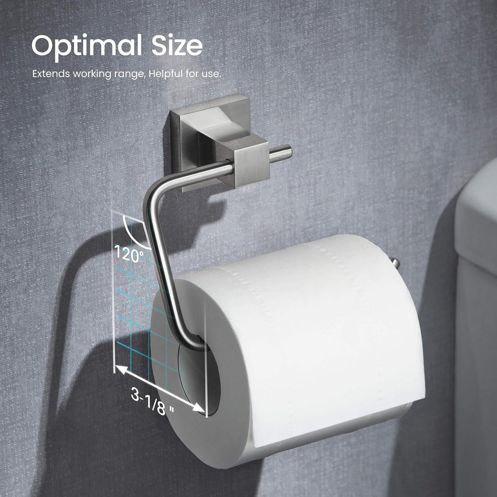 KIBI Cube 5 Piece Brushed Nickel Bathroom Hardware Set | Towel Bar (24'), Towel Ring, Toilet Paper Holder, Robe Hooks | Towel Holder & Toilet Paper Roller for Bathroom (C-KBA15-5-2)