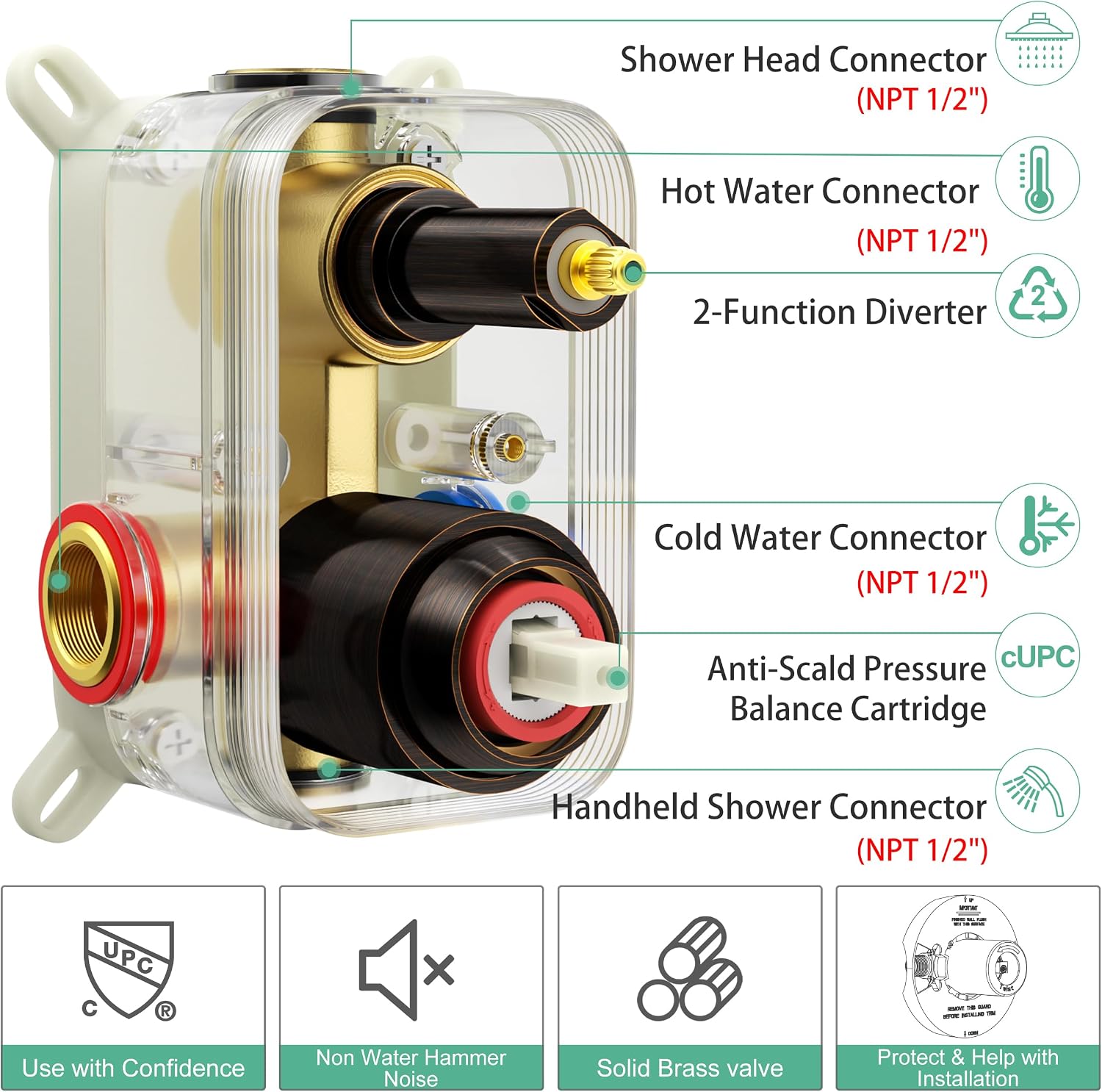 SR SUN RISE Shower Faucet - 16 Inch Multifunctional High Pressure Shower Head System with Handheld Shower Head Fixtures - Valve Included - Oil Rubbed Bronze