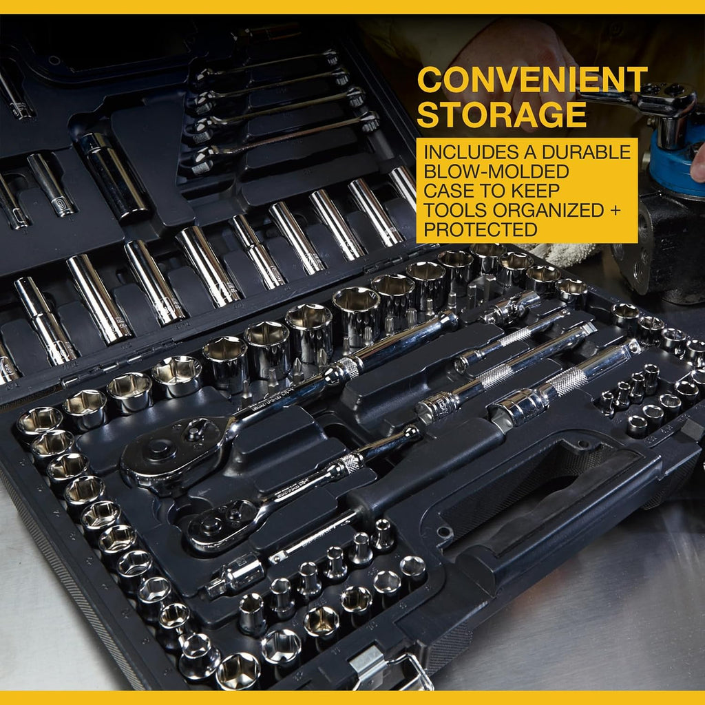 Klutch Mechanic's Socket Set - 97-Pc 1/4in 3/8in. & 1/2in. Drive, SAE & Metric
