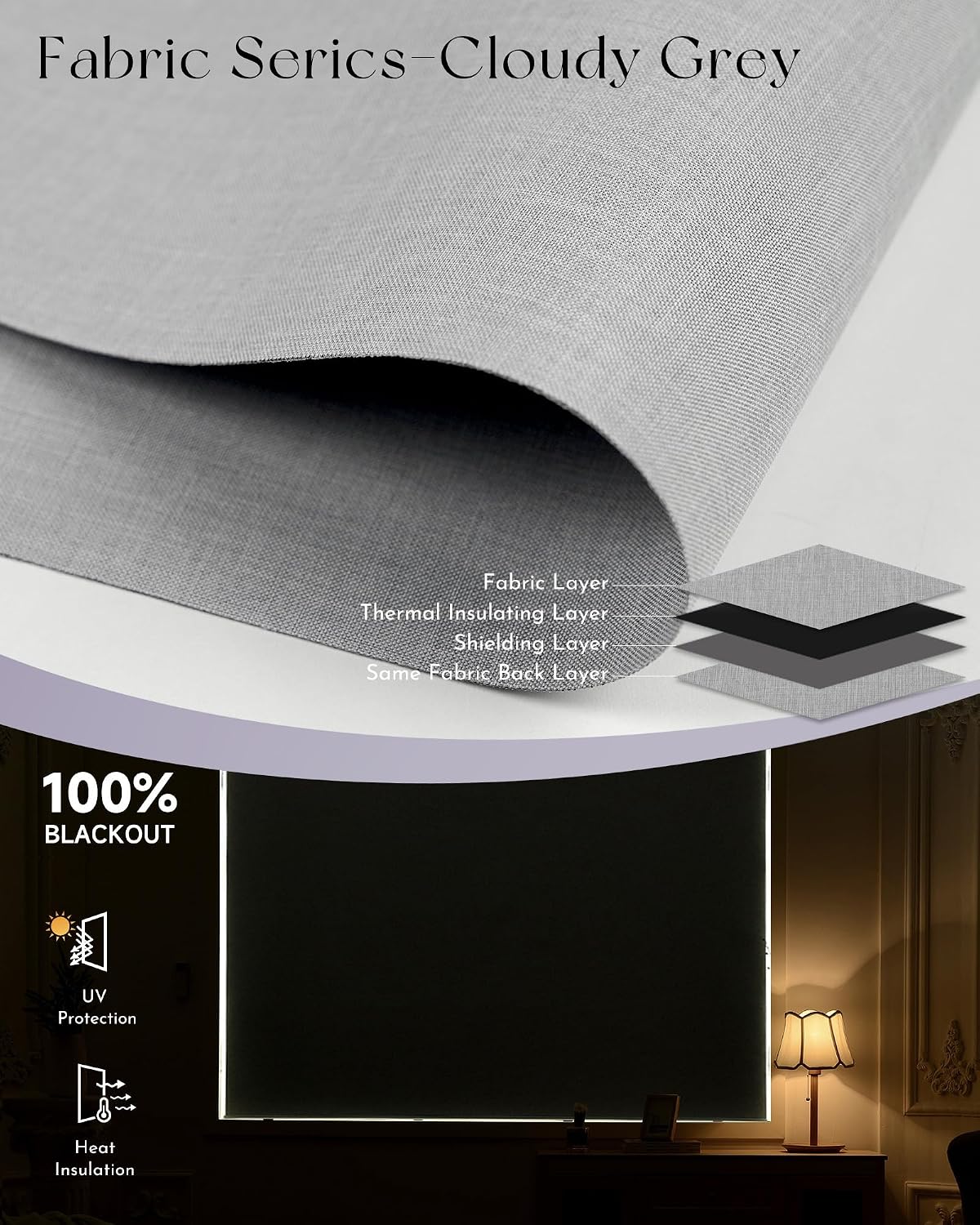 Graywind Smart Blackout Roller Shades Work with Alexa Google WiFi Hardwired Triple Weaved Fabric Motorized Blinds Remote Window Shades, Custom Size (Cloudy Grey)
