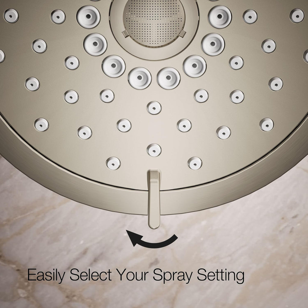 KOHLER 22169-G-BN Forté® Three-function showerhead, 1.75 GPM, Corrosion Resistant, Full Coverage, Pulsating Massage, Silk Spray, Vibrant Brushed Nickel
