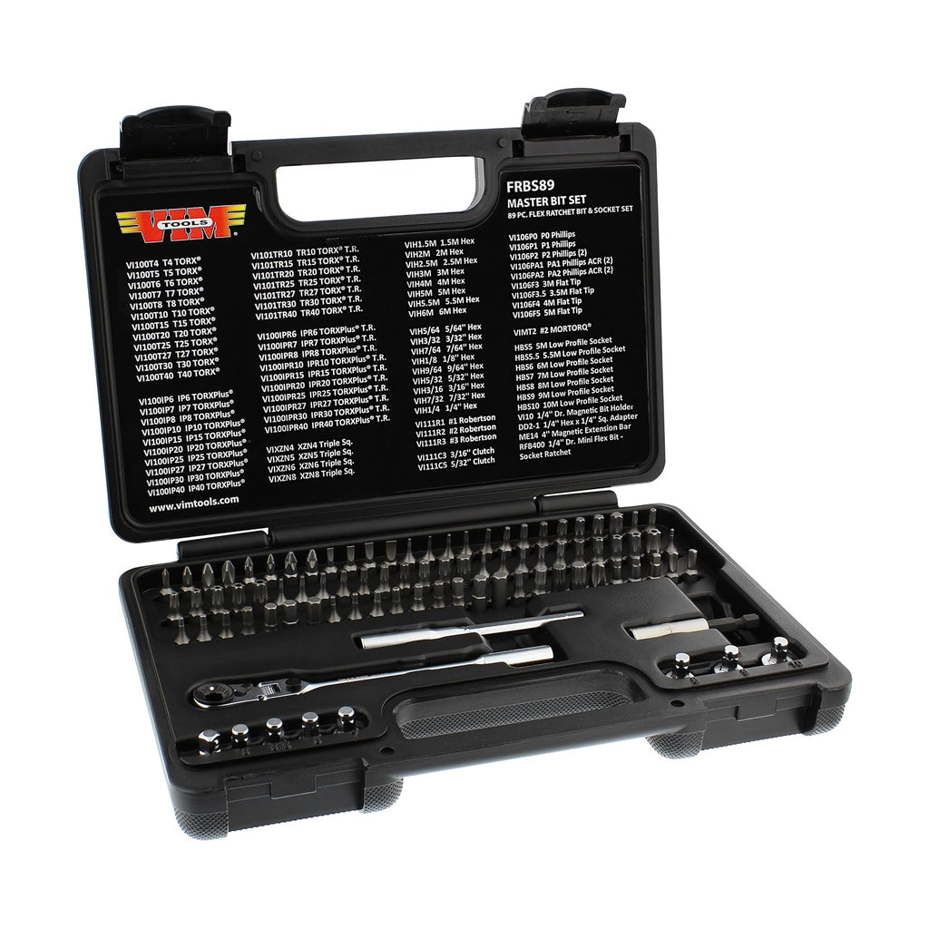 89 PC Flex Ratchet BIT Socket Set 14 HEX DR