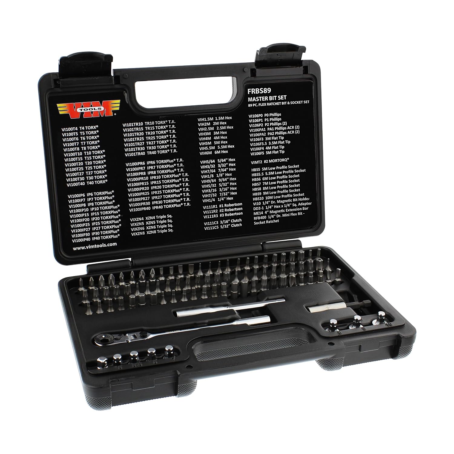 89 PC Flex Ratchet BIT Socket Set 14 HEX DR