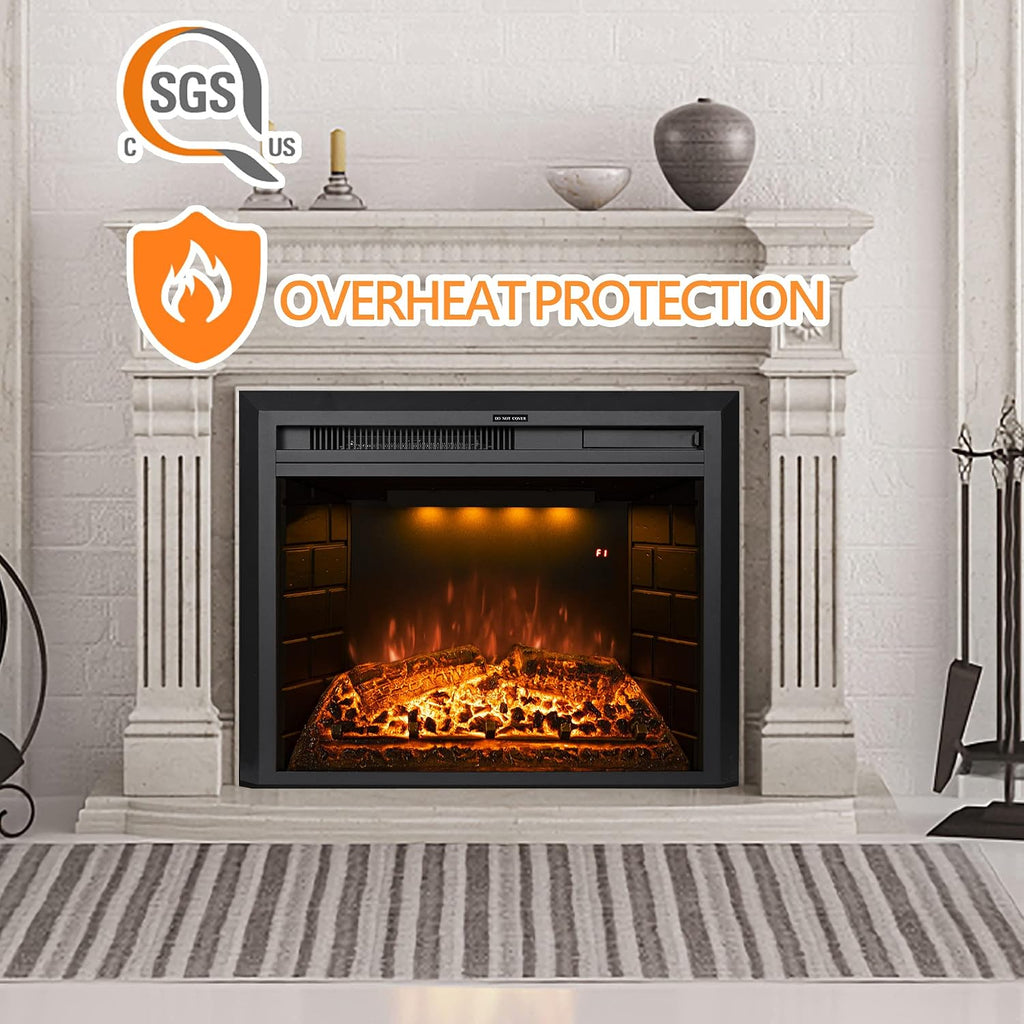Electric Fireplace Insert 22' Wide, Wall Fireplace Electric with Remote Control, Realistic Log and Crackling Sound, Overheating Protection and Timer, 750/1500W Black