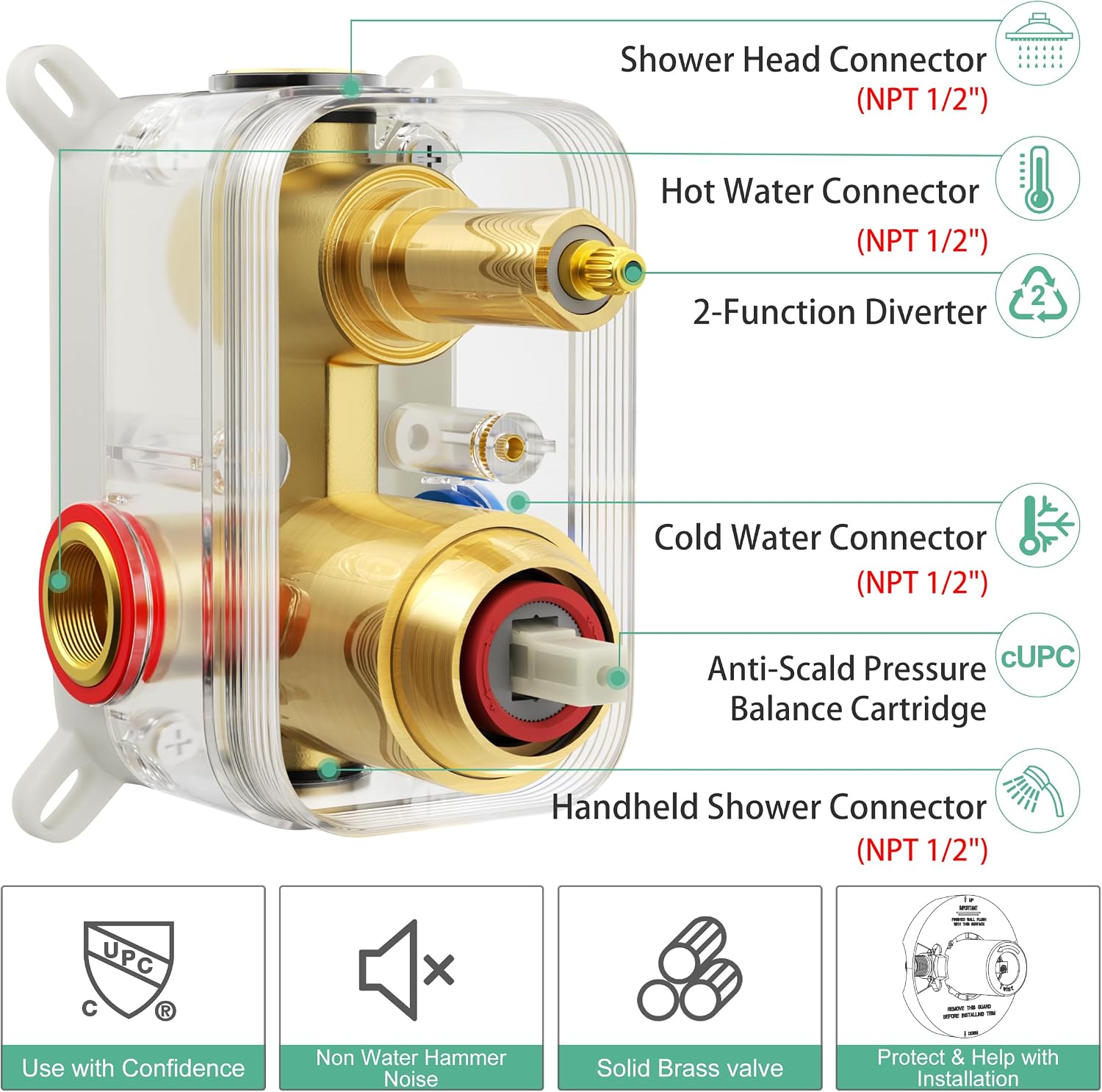 SR SUN RISE Shower Faucet - Multifunctional High Pressure Shower Head System with Handheld Shower Head Fixtures - Valve Included (Brushed Gold, 12 inch)