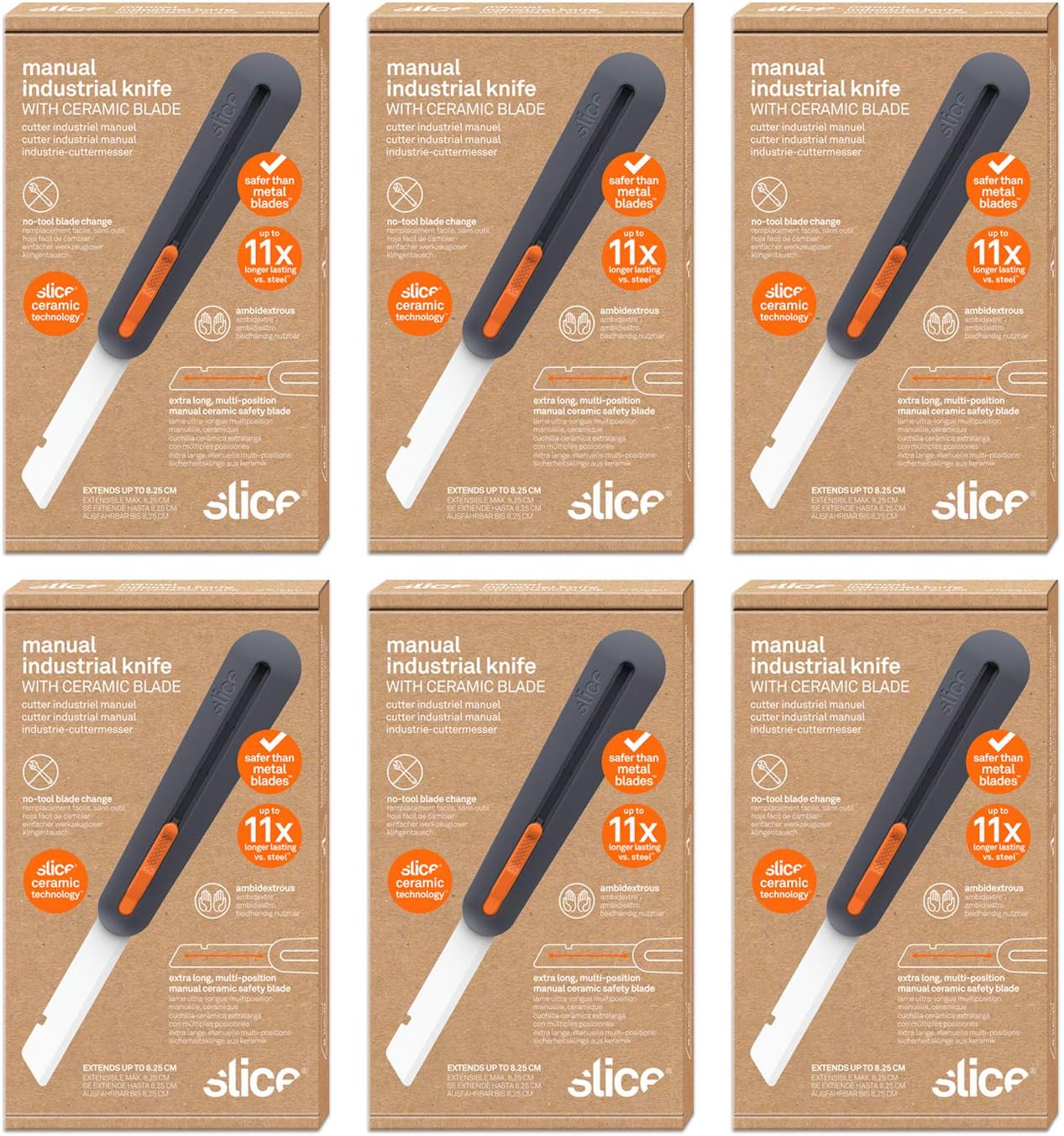 Slice 10559 3' Extra Long Insulation Foam Tool, Designed for Foam Cutting, Finger Friendly Ceramic Blade Adjusts to 4 Positions, Lasts 11x Longer vs Metal, 6 Pack