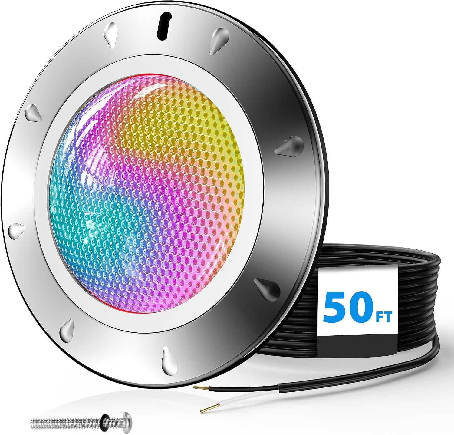LyLmLe Pool Light for Inground Pools, 65W 10 Inch RGBW Multicolor Inground Pools Light, 316 Stainless Steel, 12V Color Changing LED Pool Lights for 10' Niche, 50ft Cord, Without Transformer Controller