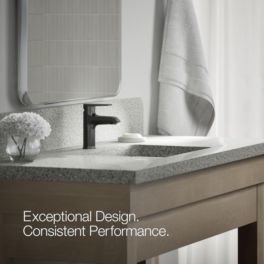 KOHLER K-37894-4-BL Hint® Centerset Bathroom Sink Faucet, Bathroom Faucets for Sink 3-Hole, 1.2 GPM, Matte Black