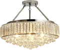 YYJLX 6 Light Modern Large Round Crystal Chandelier Chrome Semi Flush Mount Ceiling Light Fixtures E26 Ceiling Lamp for Dining Room Living Room Laundry Room Foyer Kitchen Balcony Bedroom(Silver).
