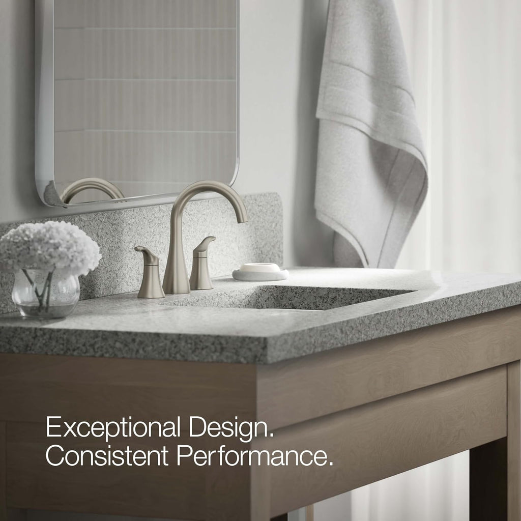 KOHLER K-27390-4K-BN Simplice® Widespread Bathroom Sink Faucet, Bathroom Faucets with Two Lever Handles and Clicker Drain, 1.0 GPM, Vibrant Brushed Nickel