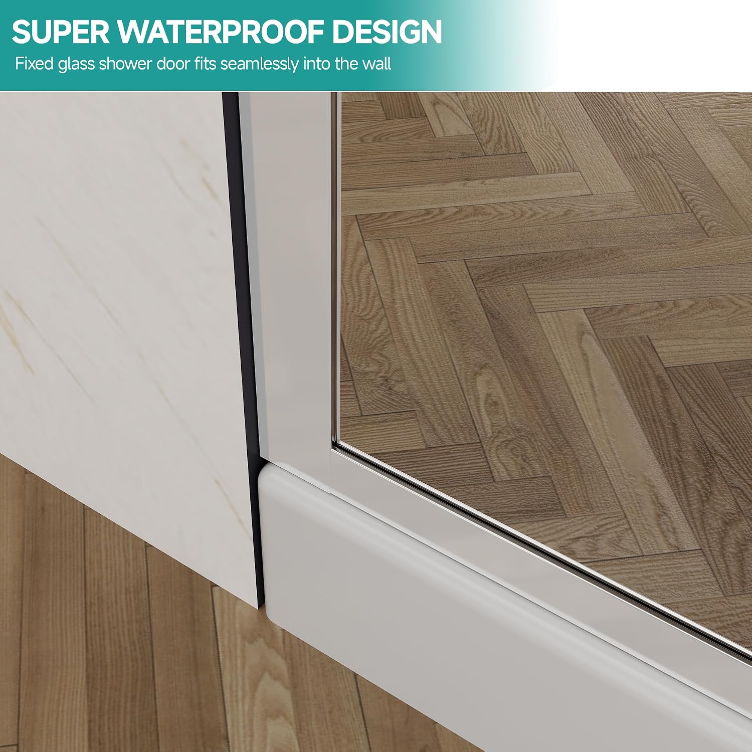 36' W x76 H Frameless Shower Glass Panel w/Full Length Mirror, 3/8',Chrome | Fixed Shower Screen; 10mm Tempered Glass; Nano Coating;Aluminum Alloy Material