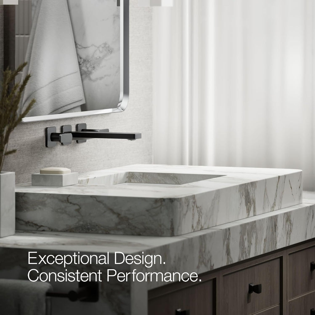 KOHLER T27120-4-BL Parallel® Wall-mount bathroom sink faucet trim, Matte Black