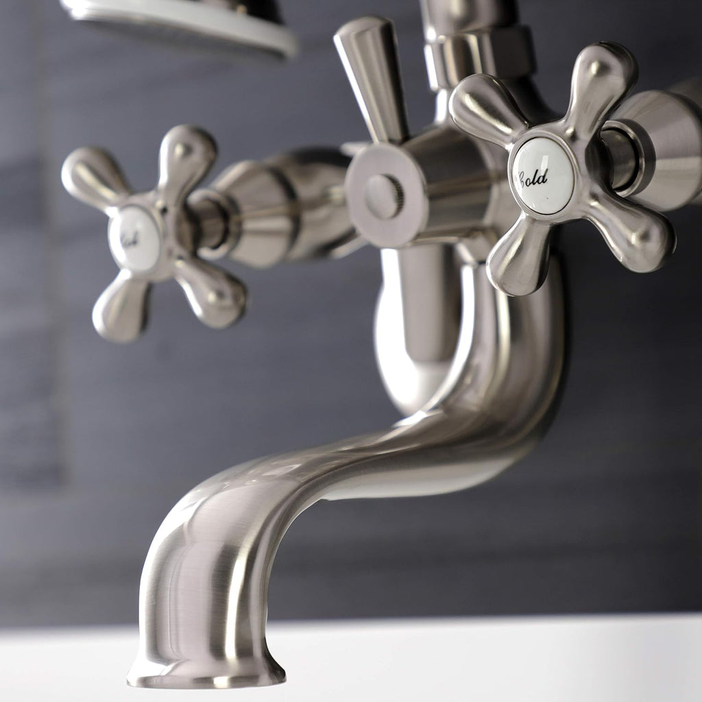 Kingston Brass KS226SN Kingston Wall Mount Tub Faucet with Hand Shower, Brushed Nickel
