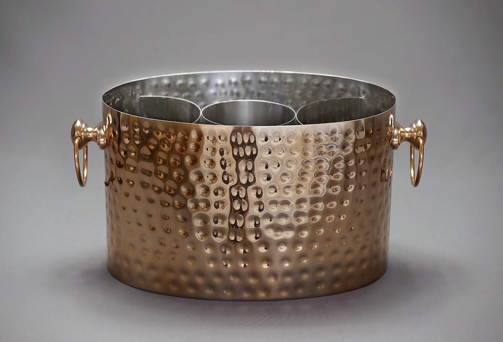 3-Bottle Wine Chiller Ice Bucket | Keeps Wine & Champagne Bottles Cold Without Touching Ice | Handcrafted Artisan Design | Patented Technology | Copper