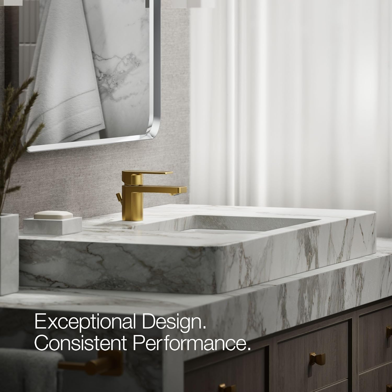 Kohler 24804-4-2MB Parallel® Low Single-Handle Bathroom Sink Faucet, 1.2 gpm, Vibrant Brushed Moderne Brass