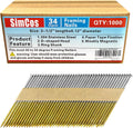 34-30 Degree Framing Nails 304 Stainless Steel D Head 3-1/2' Ring Shank Paper Tape Strip Nails 1000 PCS for 30 to 34 Degree Framing Nailer