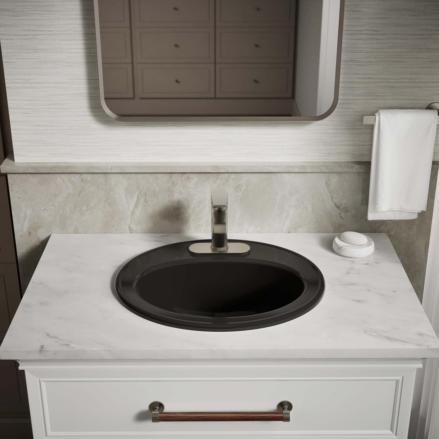 KOHLER K-2196-4-7 Pennington Self-Rimming Bathroom Sink, Black Black