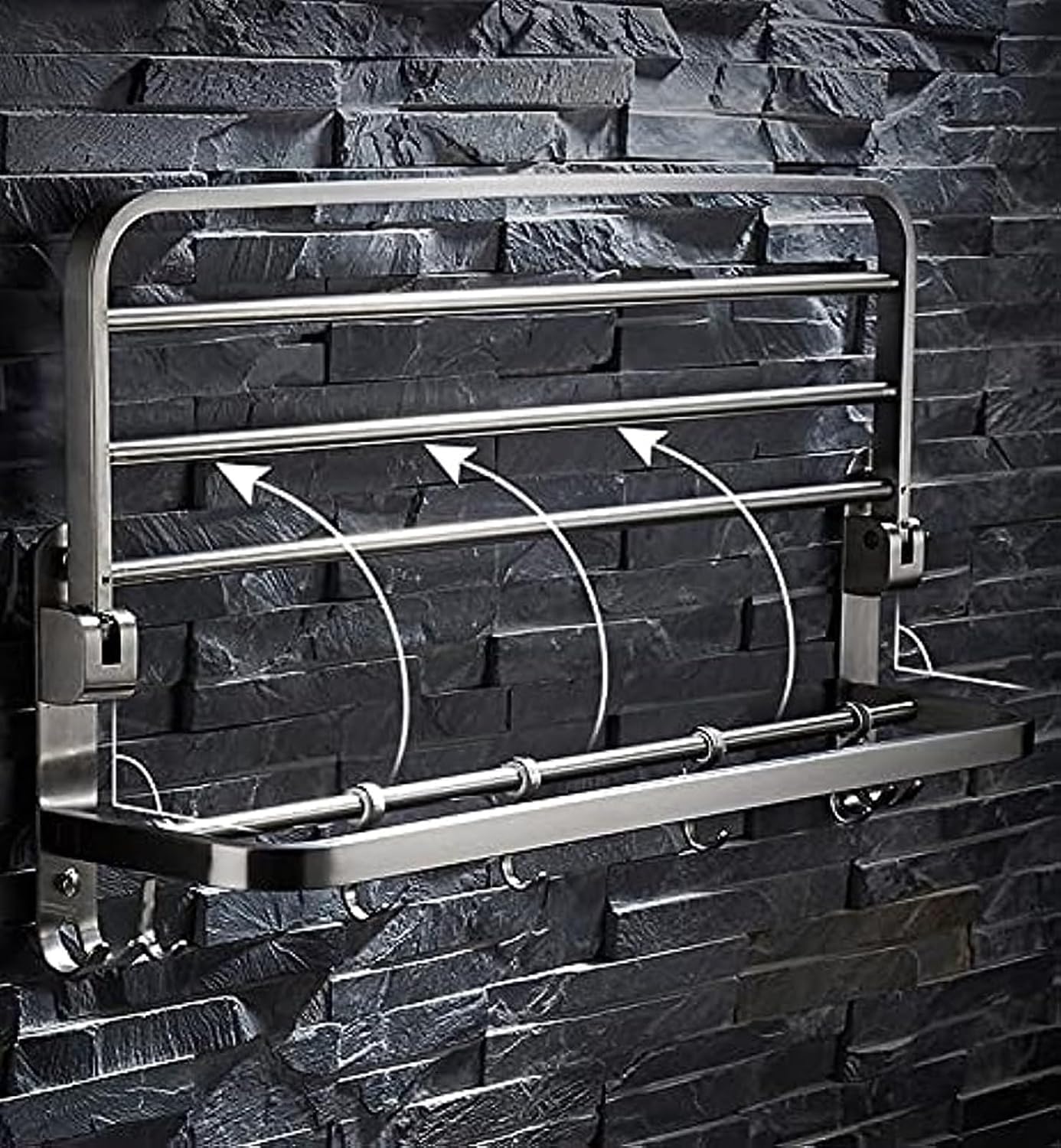 Double Towel Rack with Hook in Bathroom, Wall Mounted, Multifunctional, Foldable Double Layer Rack, Brushed Nickel 304 Stainless Steel (Color: Silver, Size: 60cm) (Color : Silver, Size : 50cm)