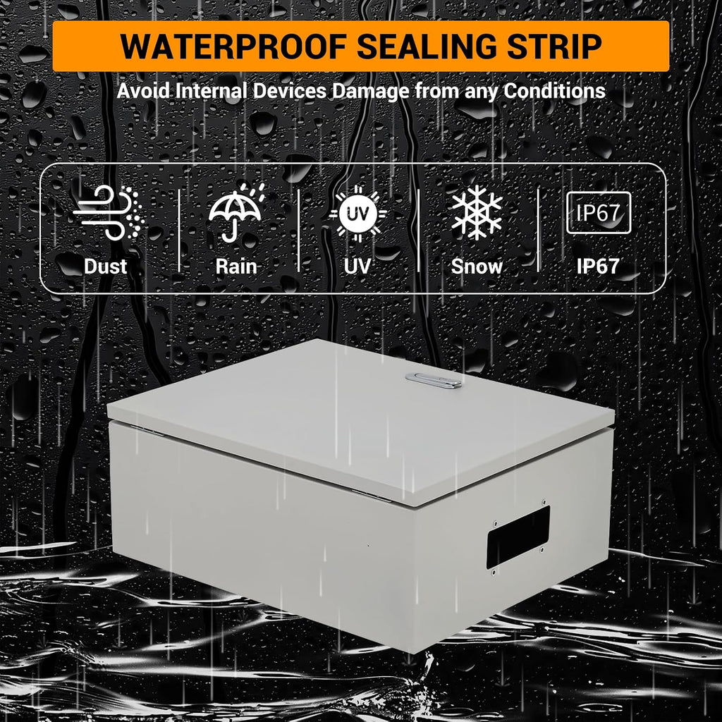 Outdoor Electric Meter Box 24 * 16 * 12inch, IP66 Waterproof Dustproof, NEMA 4X Enclosure Lockable Steel Junction Box with Mounting Plate and 2 Keys, Indoor & Outdoor Use