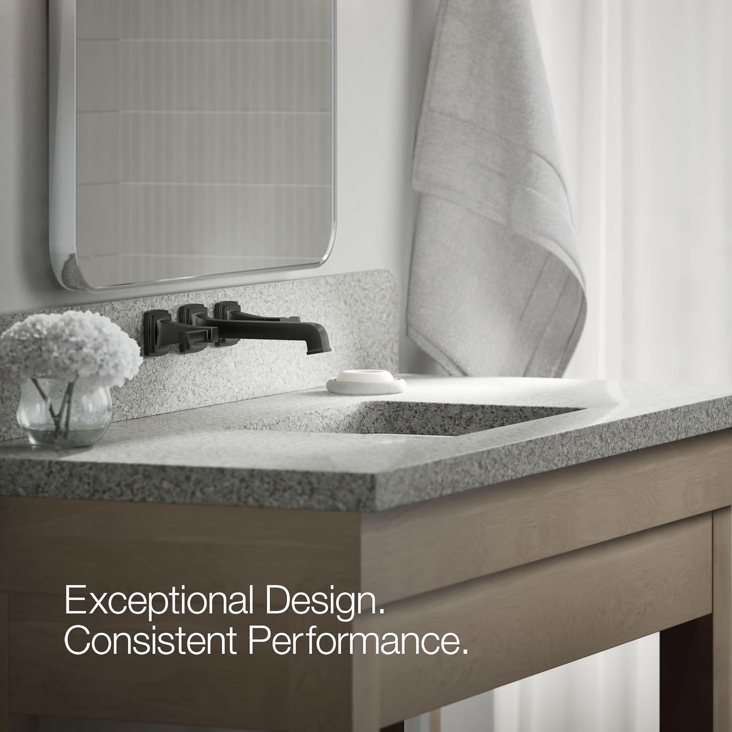 KOHLER T26432-4-BL RIFF Widespread wall-mount bathroom sink faucet trim, Matte Black