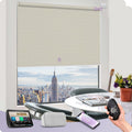 Graywind Smart Blackout Roller Shades Work with Alexa Google WiFi Hardwired Triple Weaved Fabric Motorized Blinds Remote Window Shades, Custom Size (Beige White)