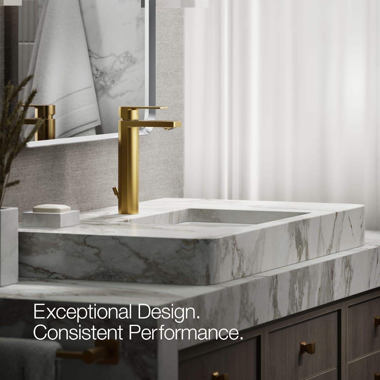Kohler K-23475-4K-2MB Parallel Tall Single Handle Bathroom Sink Faucet, 1.0 GPM, Vibrant Moderne Brushed Brass