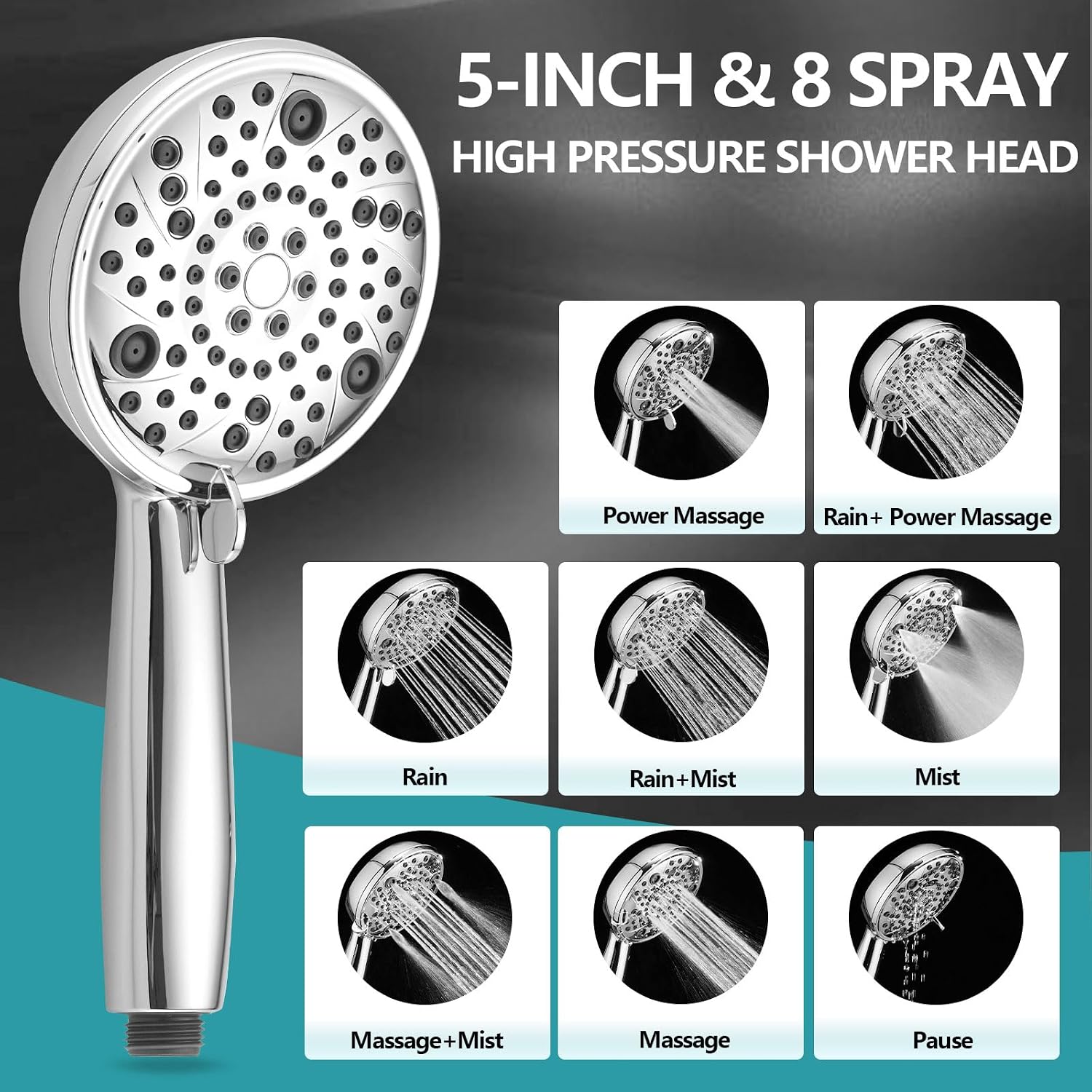 5' Dual Shower Faucet Compatible with 13/14 Series Tub Trim Kit, High Pressure Round Rain Shower Head& Handheld Set Faucet System (Valve& Catridge Not Inclued)